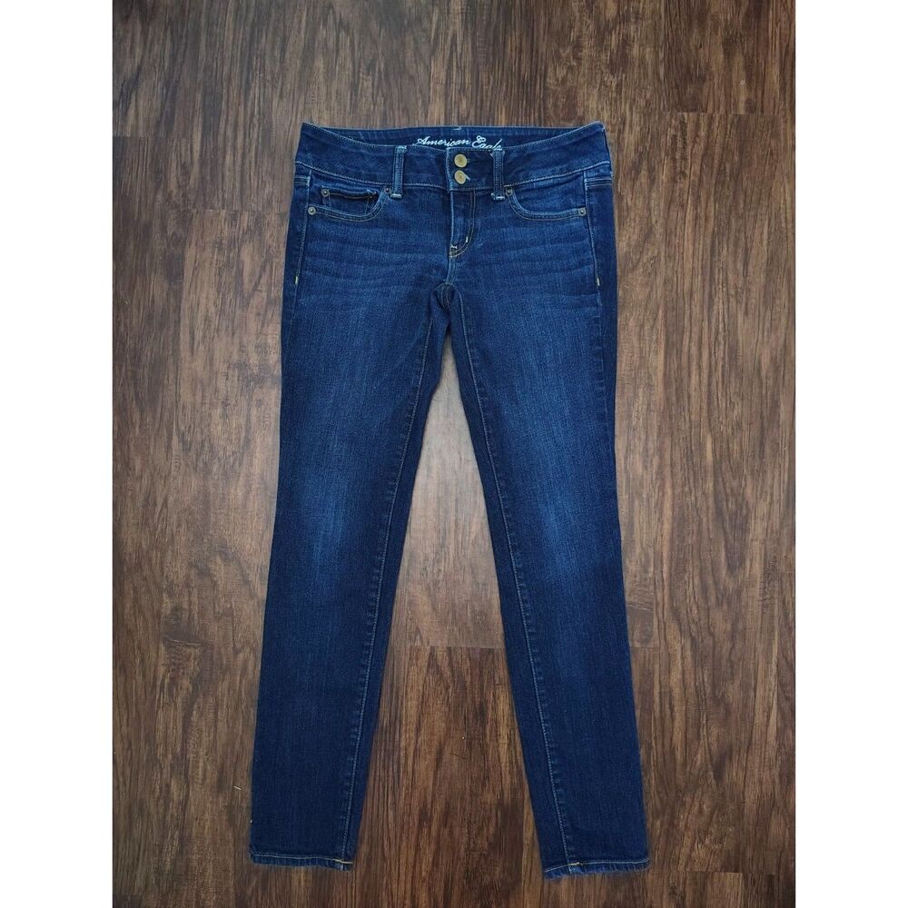 Y2K American Eagle Low Rise Skinny Stretch Jeans Women's 2R Dark Wash - Picture 2 of 5